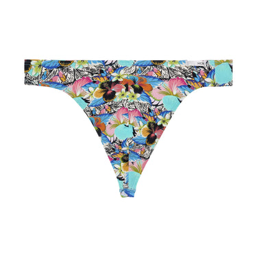 Colorful floral-patterned thong on a white background